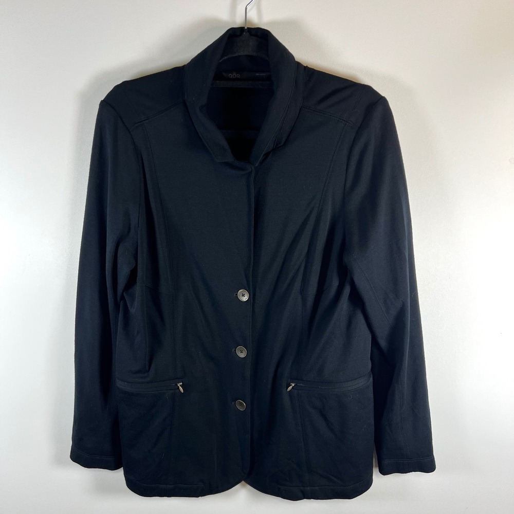 QOR‎ Mens Black 100% Merino Wool Blazer Jacket Men's Size L designer luxury